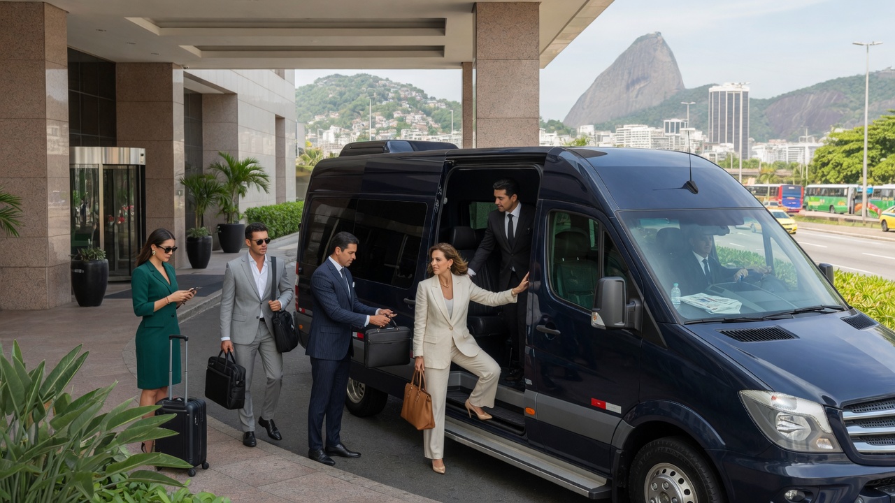 Grupo embarcando em van executiva